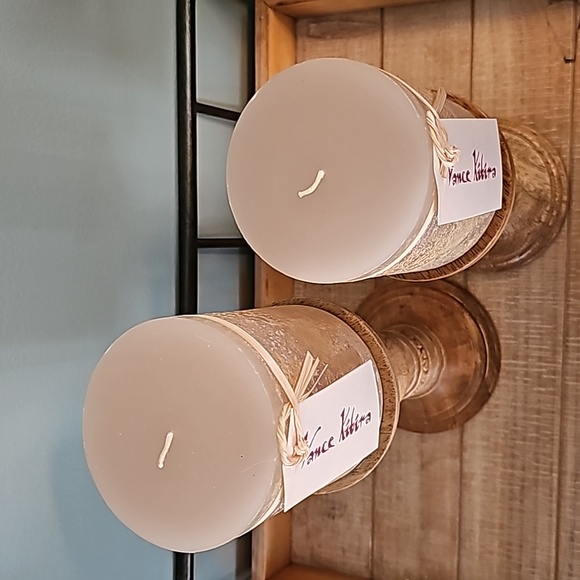 Set of 2 Vance Kitira "Ritz" gray timber candle 3.75"x4.5" - Picture 4 of 9